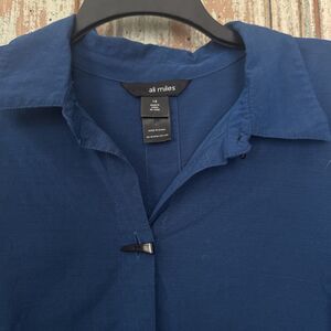 Ali Miles Sz 1X  Blue Artsy Button Blouse Tunic  Shirt Top Wearable Art To Wear